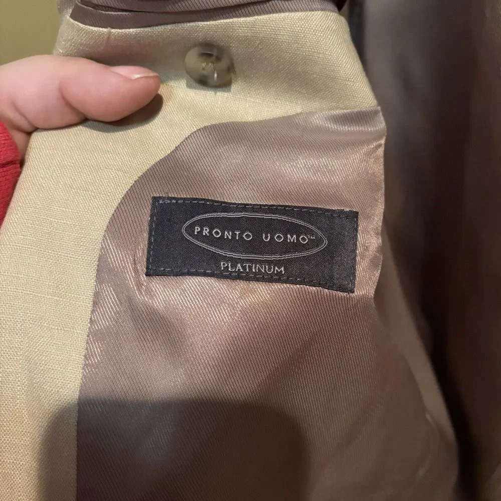 Pronto Uomo Platinum Blazer Men 46L  Beige‎ Linen Classic Career Suit Jacket